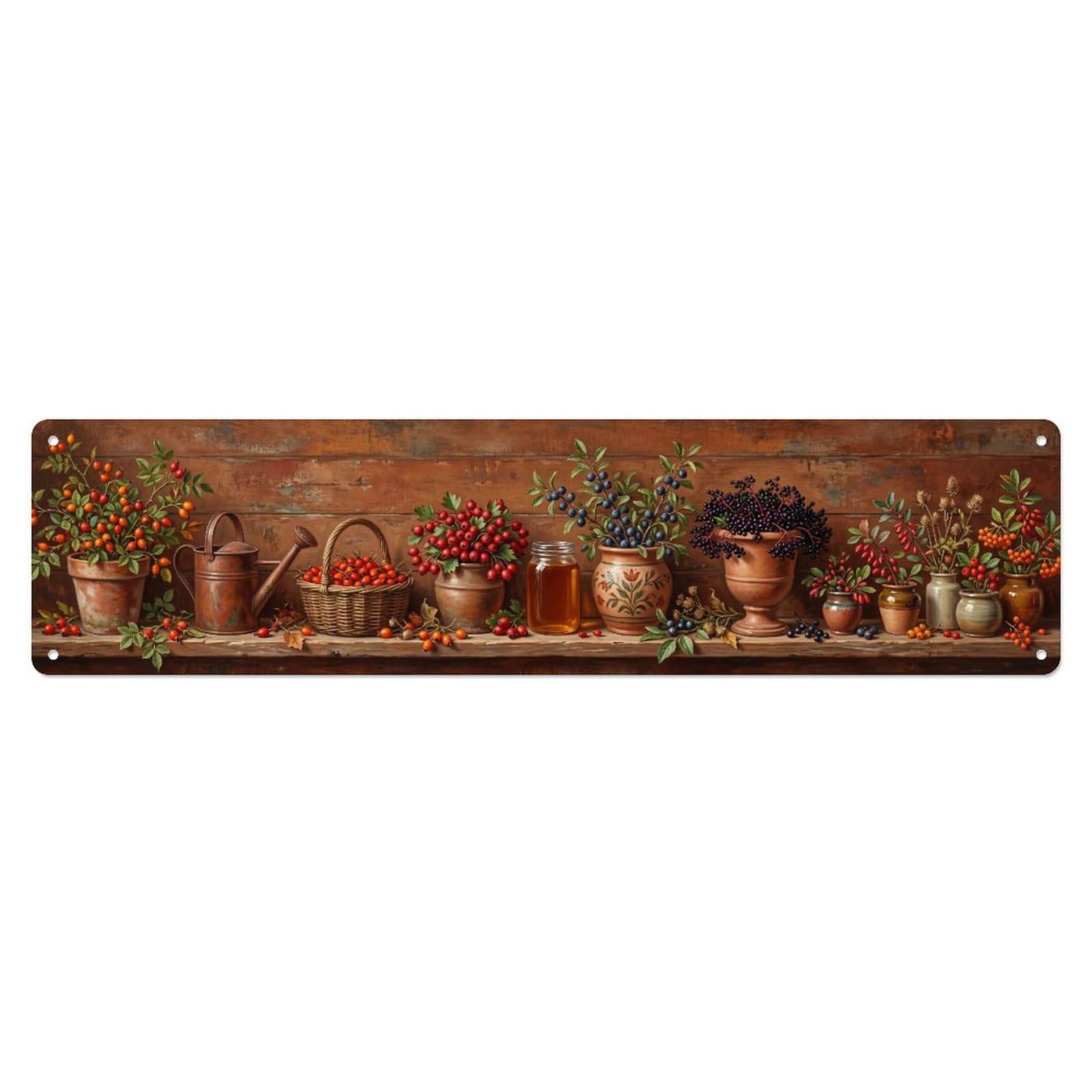 Fqnyr Style Metal Tin Sign Garden Tools Vintage Rose Hip Berry Pattern