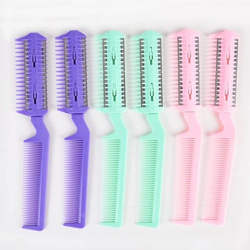 Miniatura 2 de 6 piezas de recortadora de puntas abiertas de doble filo, peine para adelgazar el cabello para cortes de pelo delgados en casa, mujeres y hombres (6