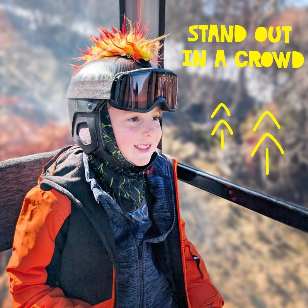 Iguana Helmet Accessories w/Sticky Hook & Loop Fastener Adhesive (Helmet not Included), Fun Helmet Mohawk/Cover for Snowboarding, Skiing, Biking, Cycling, Skating for Kids and Adults