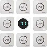 SINGCALL Sistema de pager de restaurante, sistema de chamada de garçom, pagers e bipes para cozinha, fast food, hotel, restaurantes, café, bar para chamar garçons, 8 botões de chamada sem fio à prova