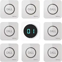 SINGCALL Sistema de pager de restaurante, sistema de chamada de garçom, pagers e bipes para cozinha, fast food, hotel, restaurantes, café, bar para chamar garçons, 8 botões de chamada sem fio à prova