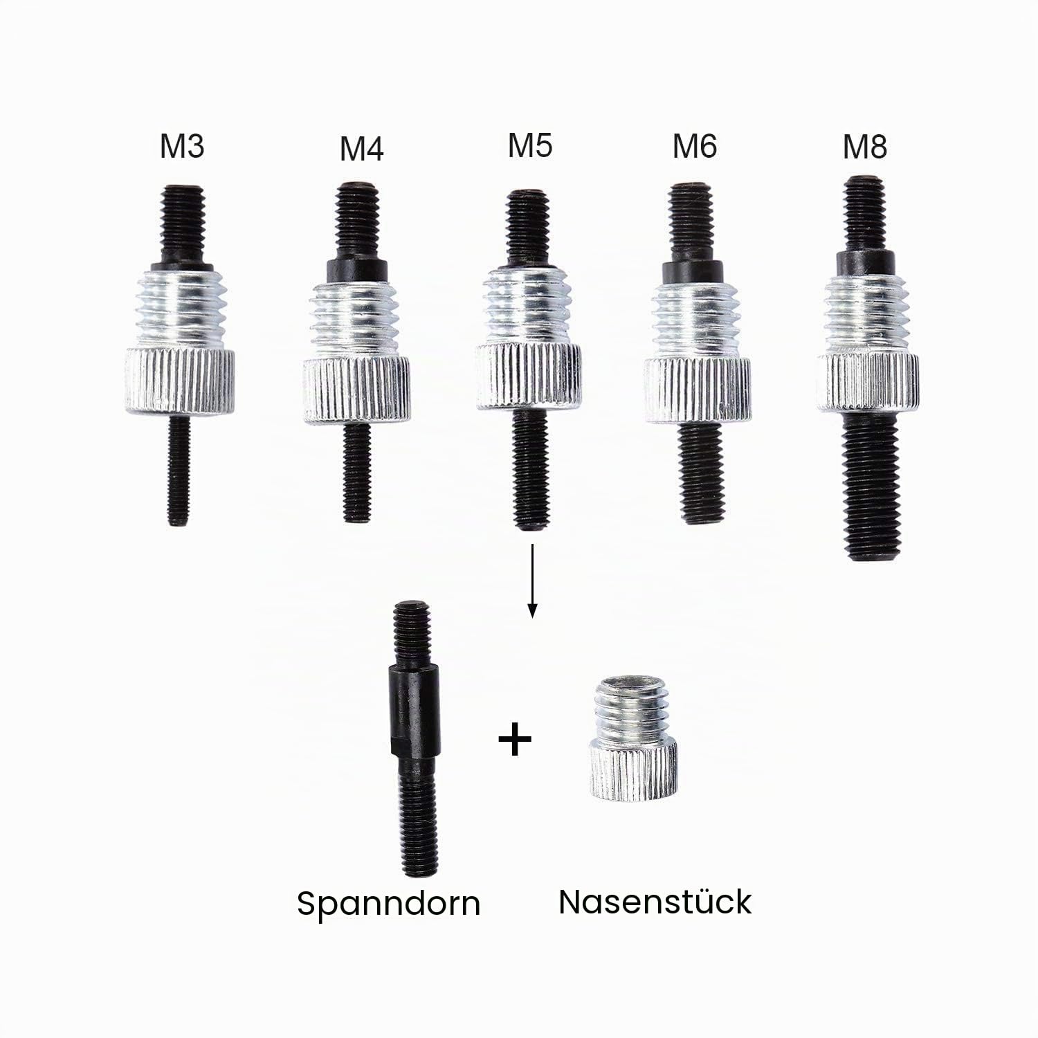 86-teiliges Handnieten-Werkzeug-Muttern-Set, robustes Blindnieten-Set mit metrischen Nietmuttern, metrischen Dornen und M3/M4/M5/M6/M8 Nieten
