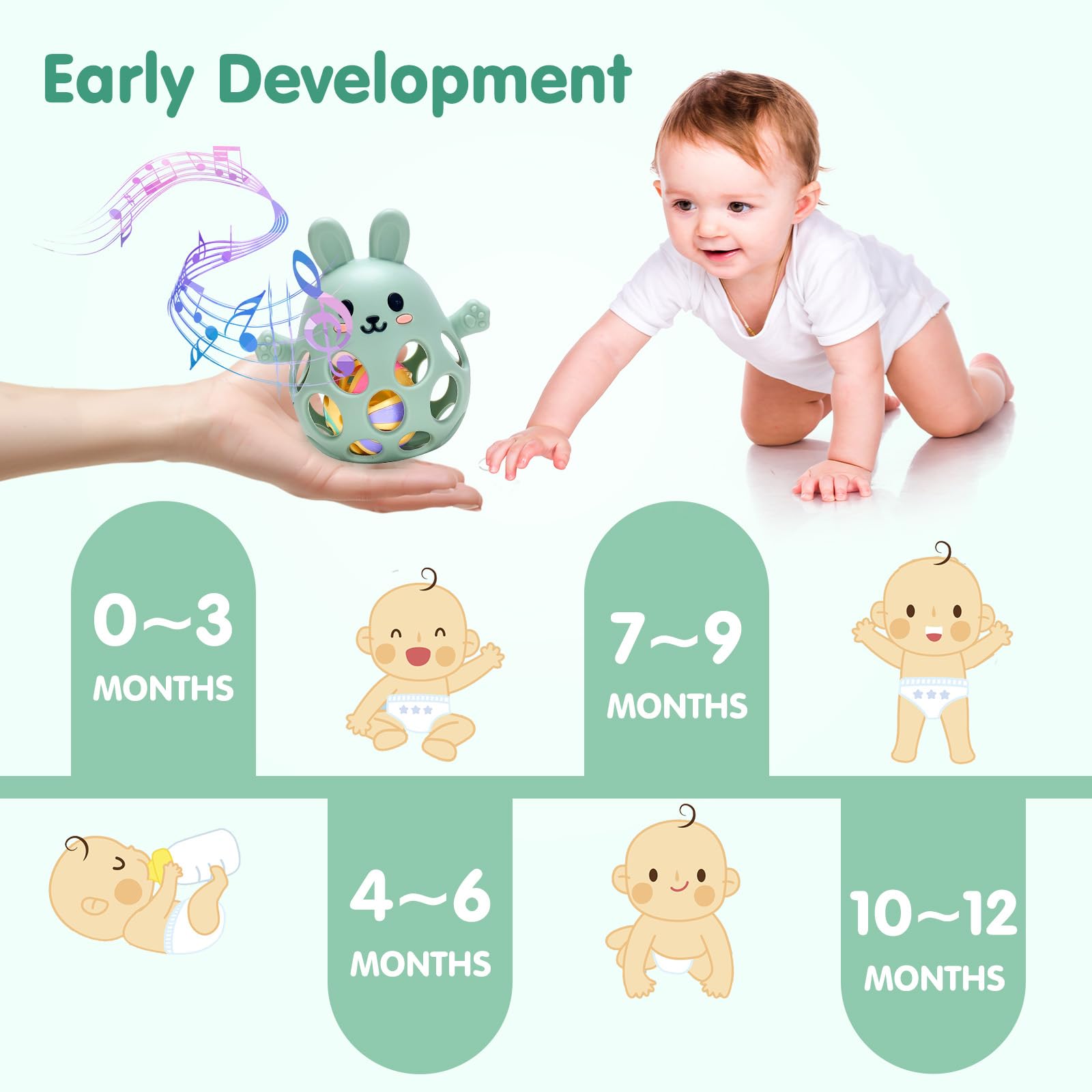 Giochi Neonato 0-3 mesi, Sonaglio Giochi Neonato 3-6 e 6-9 Mesi, Montessori Giocattoli Sensoriali per Bambini 0-12 Mesi, Multiuso Giochi Dentizione Neonato con Un Sonaglio, Regali per Neonati (Blu)