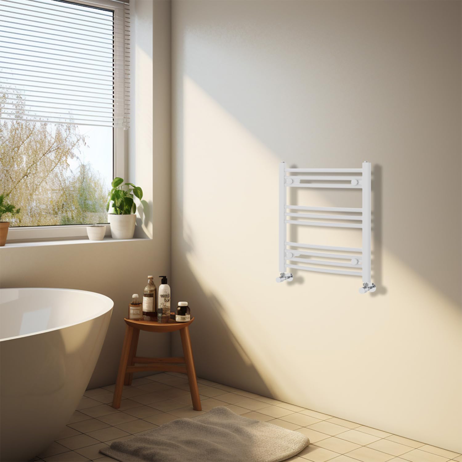 NRG White Heated Towel Rail Curved Designer Bathroom Radiator - 600×500mm