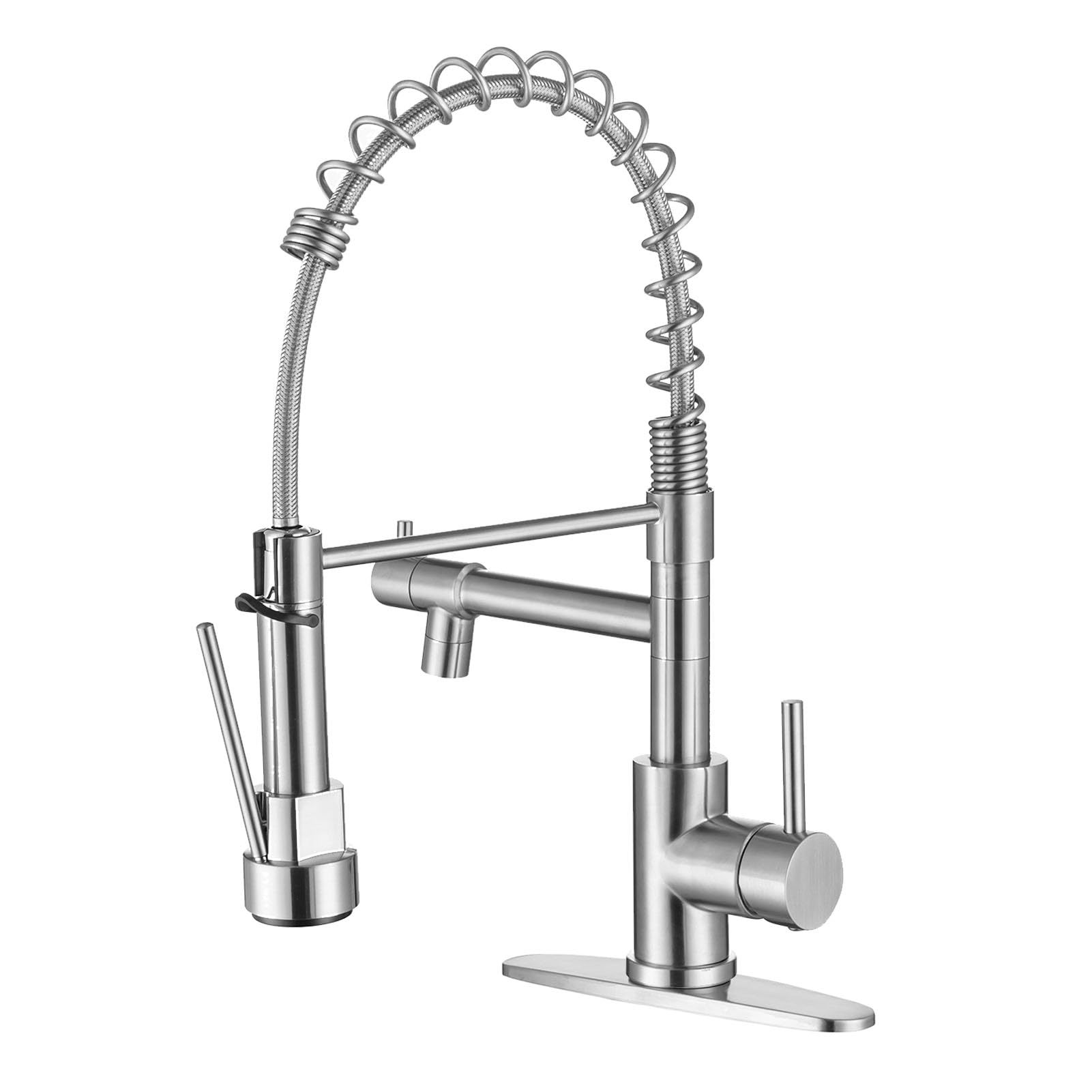 Rubinetto da Cucina con spruzzatore Estraibile, Rubinetto per lavello da Cucina 1 o 3 Fori, Rubinetto da Cucina Commerciale con Piastra di Copertura, Rubinetto da Cucina monocomando in Acciaio
