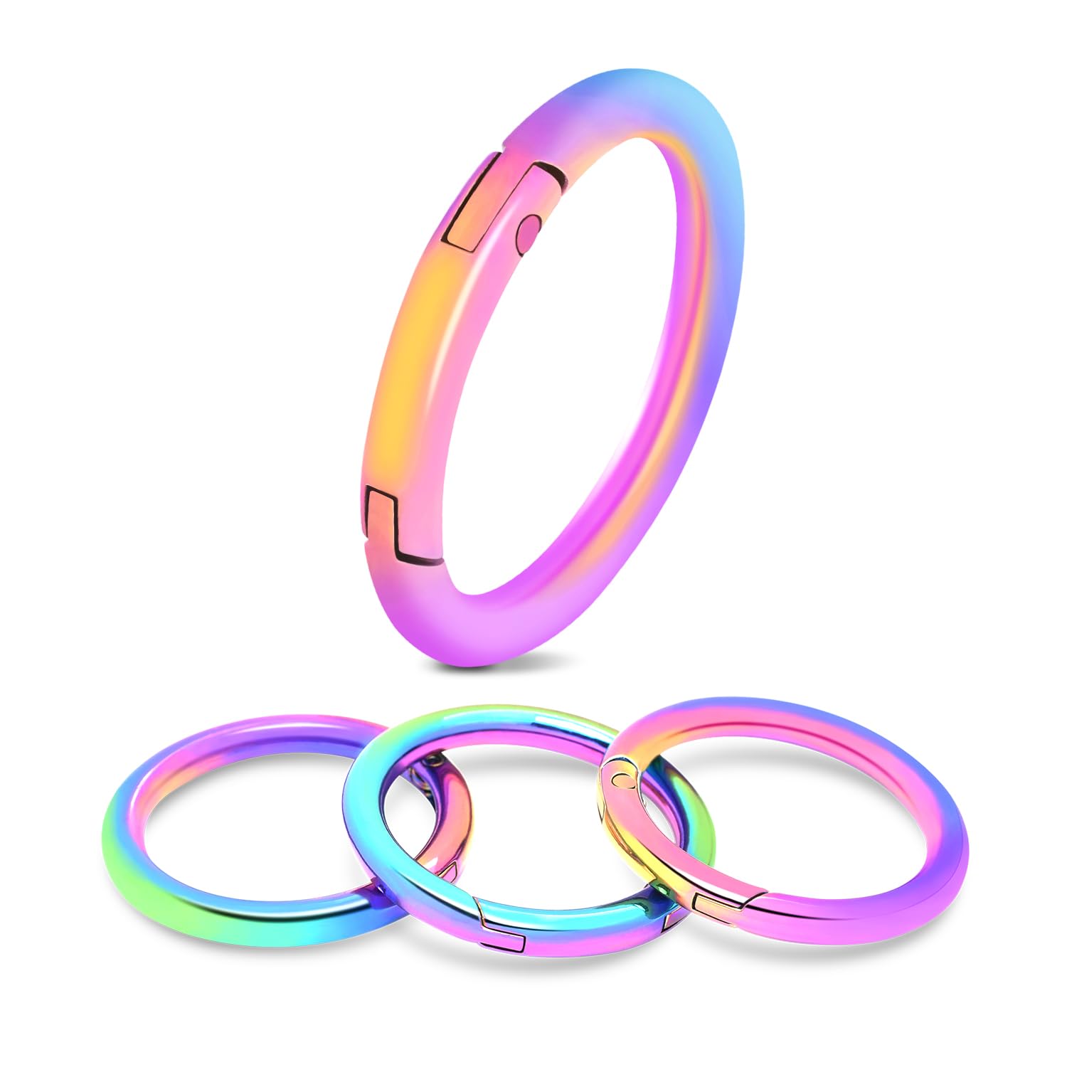 CooBigo 10Pack 1-1/4 Inch Large Round Rainbow Carabiner Clips, Metal Spring O Ring Keychain Rings for Purse Chain Ring Clip Dog Tags Clip Replacement Paracord Keychain Lanyard Leather DIY Crafts