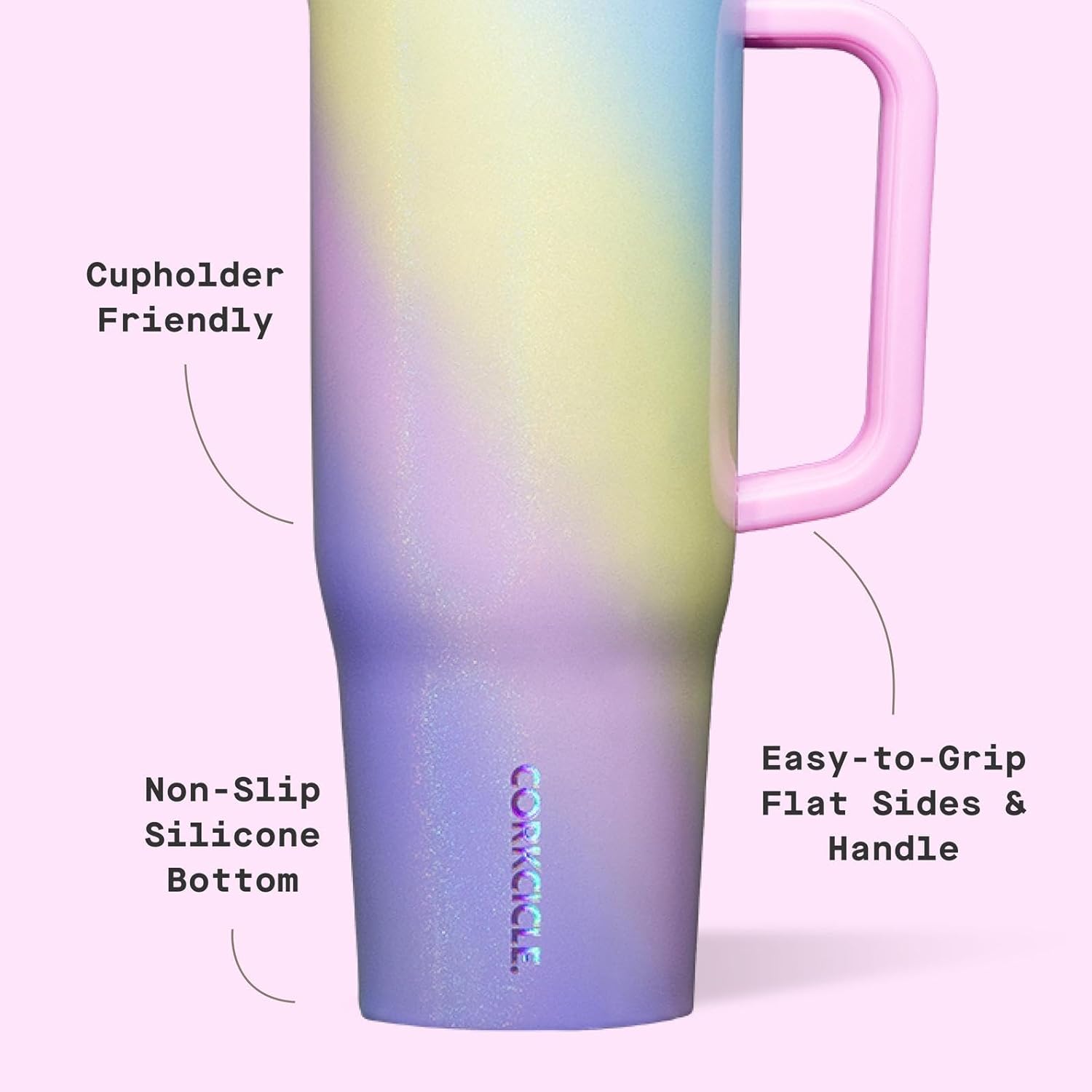 Corkcicle Cruiser Insulated Tumbler - Keeps Drinks Cold 20 Hours - Triple-Insulated Stainless Steel - Spill-Proof Lid - Summer Drinkware Gift - Keeps Drinks Ice Cold - 40 oz - Rainbow Unicorn - Image 4