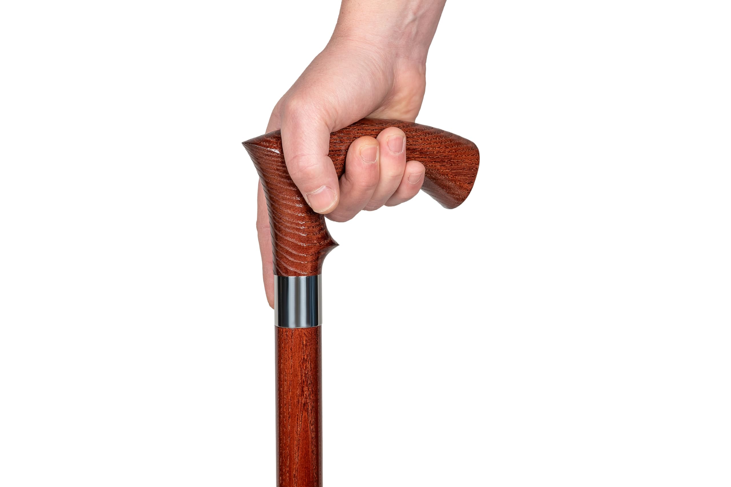 Dr. Watson Classic Duke Walking Stick – Handcrafted Ash Wood Cane with Polished Stainless Steel Collar