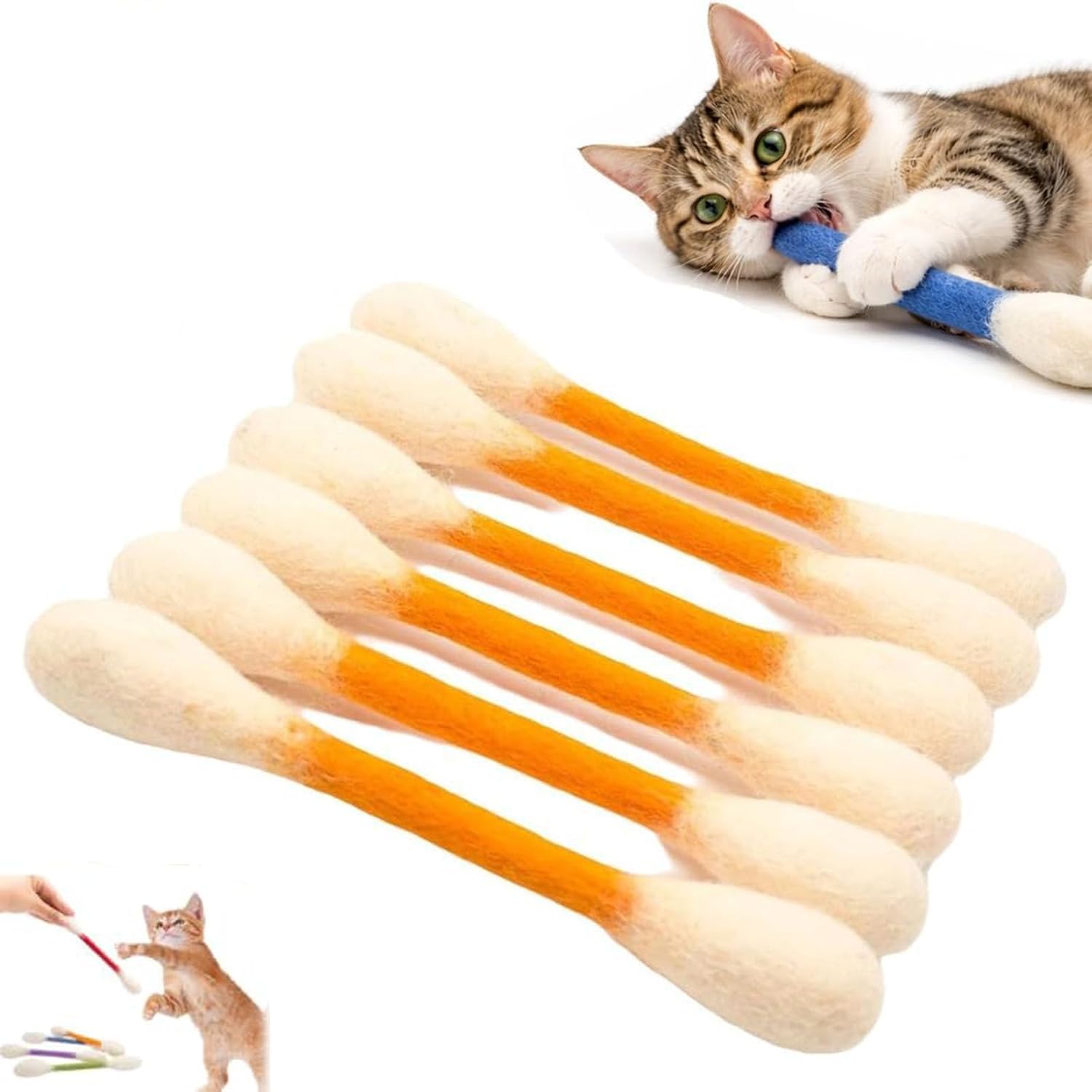 ZHRUOYAO Q Tip Cat Toy,6pcs Cotton Swabs Qtip Cat Toy With Catnip,Kitten Chew Toys Teething Sticks,Interactive Felt Kitty Kicker Play Lover Gift Accessories