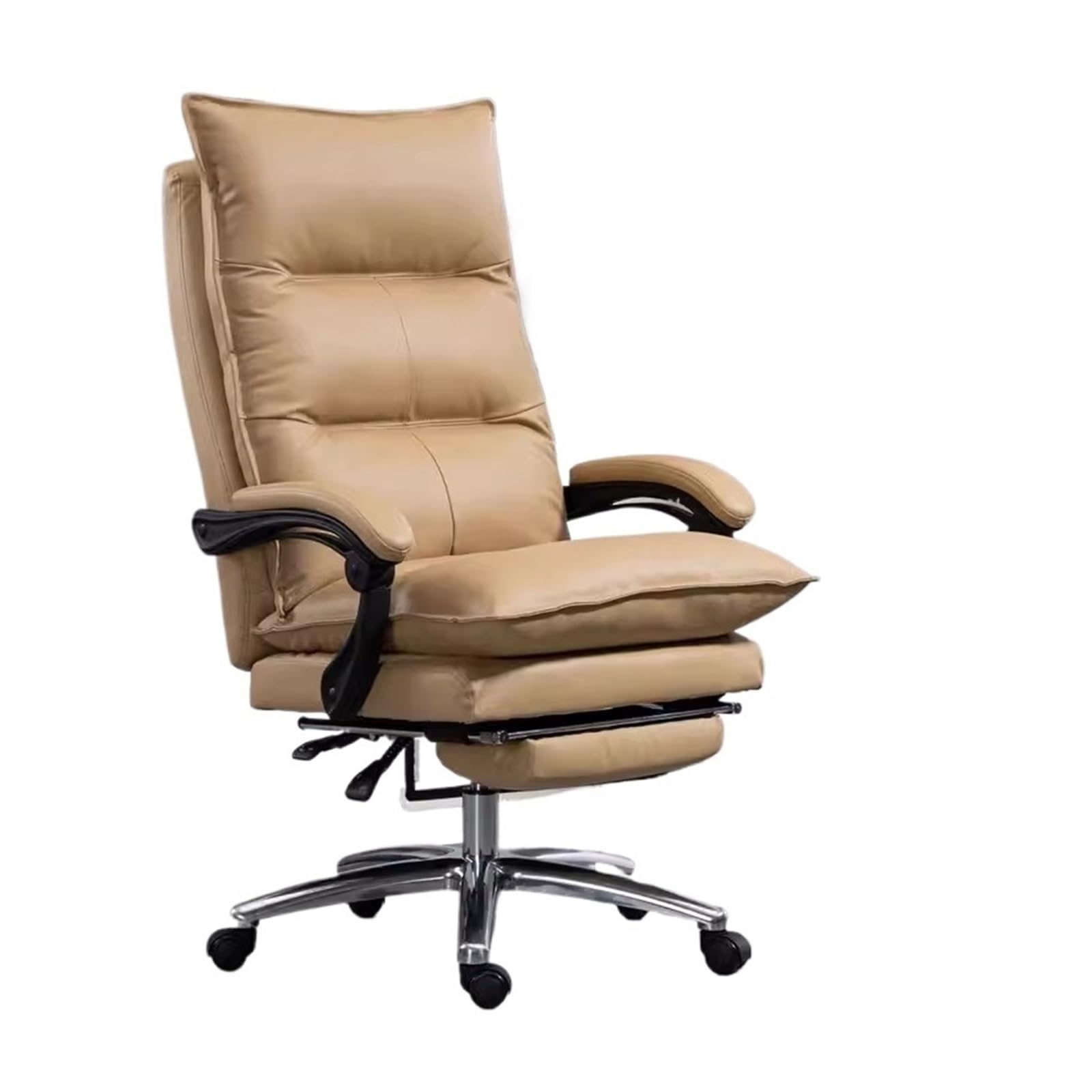 Ergonomiczne krzesło biurowe z wysokim oparciem, regulowane obrotowe krzesło biurkowe do gier i domu, skórzany, fotel kierowniczy w kolorze khaki, komfort i styl do pracy i zabawy