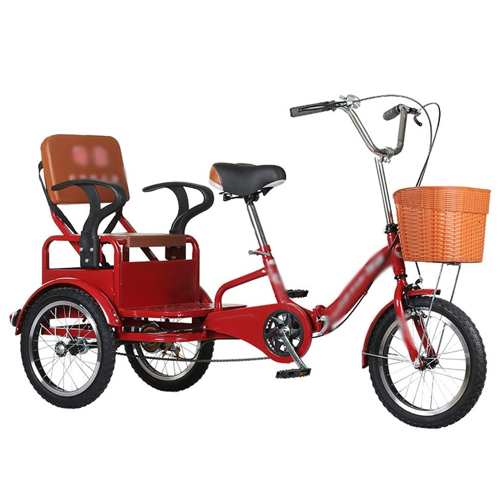 16 Inch Single Speed Three-Wheeled Bicycles Cruiser Bicycles with Baskets and Back Seat Instead of Walking Leisure Car Great for Gift for Adults Shopping