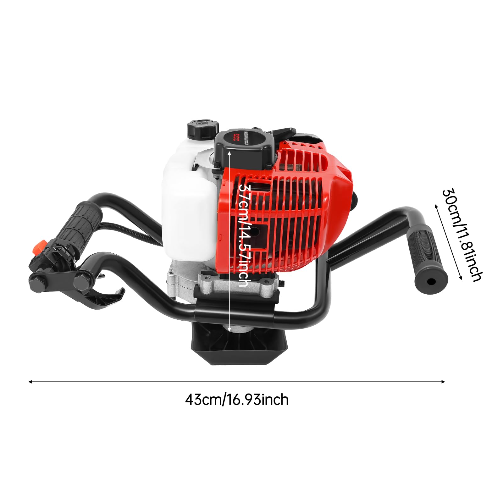 Motor de 2 tiempos de 52 CC, filtro de aire, velocidad ajustable, tanque grande de 0,26 Gal, diseño de mango doble y juego de herramientas, para jardín, patio, paisajismo