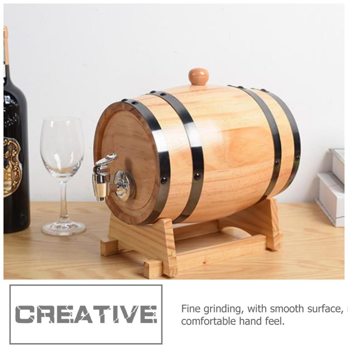 Mobestech Barril de Vino de Madera con Grifo, Acero Inoxidable, Hogar