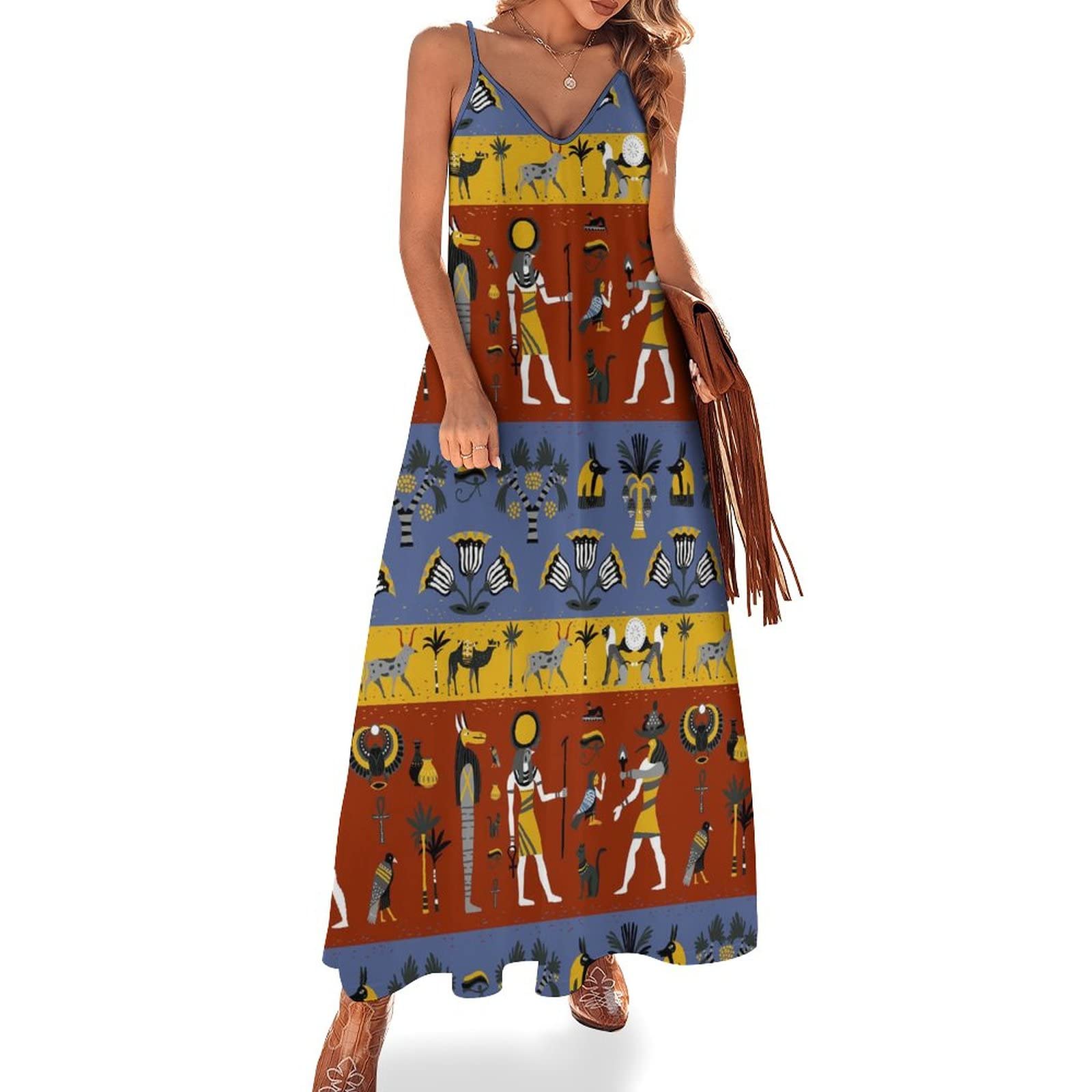 Ancient Egyptian Religion Women's Sling Maxi Dresses V Neck Causal  Sleeveless Adjustable Strap Sexy Long Dress : Amazon.co.uk: Fashion