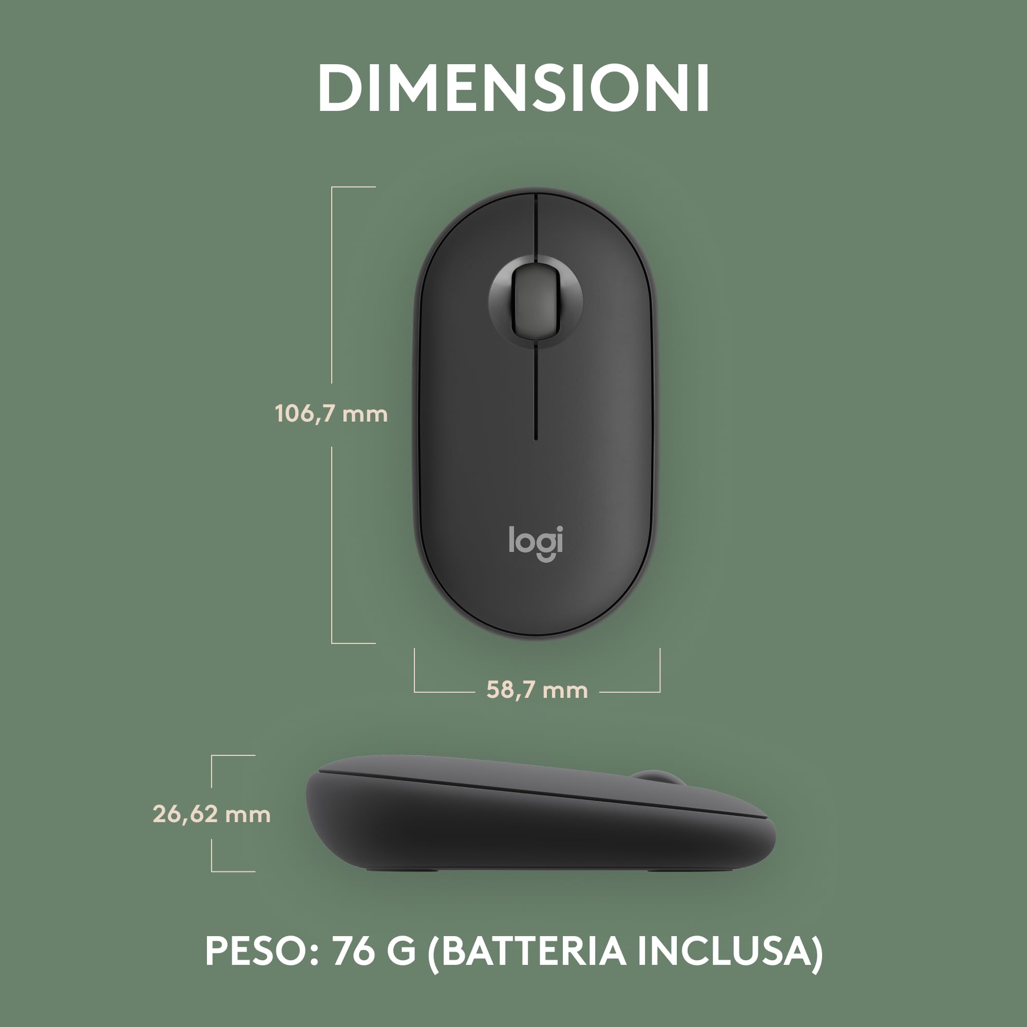 Logitech Pebble Mouse 2 M350s wireless Bluetooth sottile portatile personalizzabile clic discreti Easy-Switch Grafite