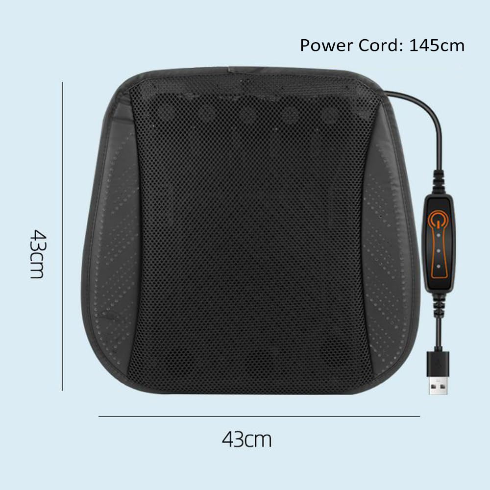 Cuscino Ventilato con Porta USB, Tappetino di Raffreddamento Traspirante per Sedili Auto, Sedie da Casa e Ufficio, Rete di Seta Ghiacciata, Ventole ad Alta Velocità Integrate con Velocità del Vento