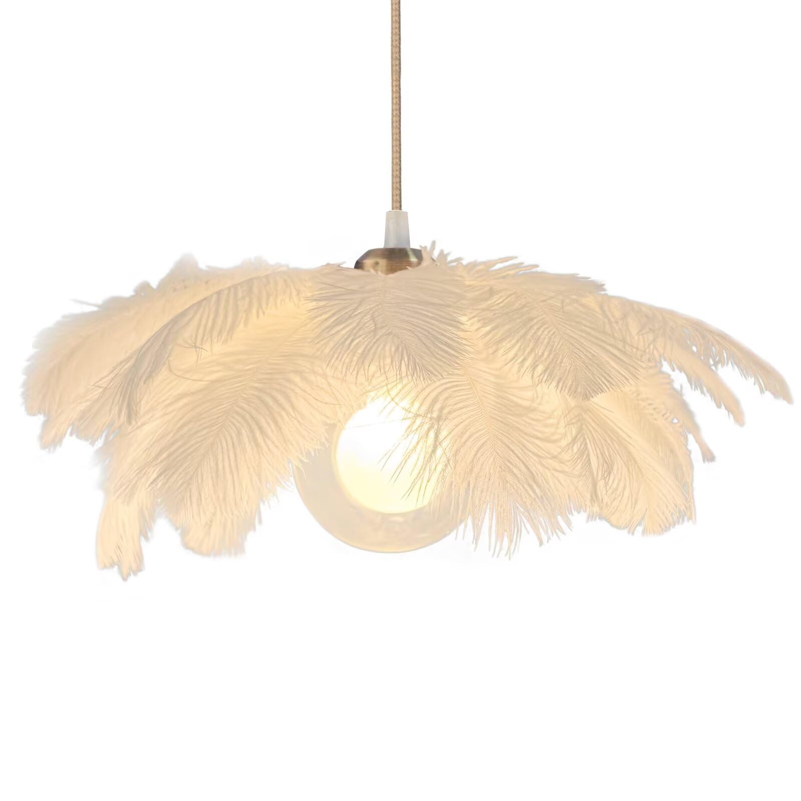 GUANSHAN Creative White Feather Pendant Light Light Simple Feather Lampshade Pendant Lamp Ceiling Light Ceiling Lamp Decorative Chandelier for Bedroom, Stairs, Dining Room — image 1