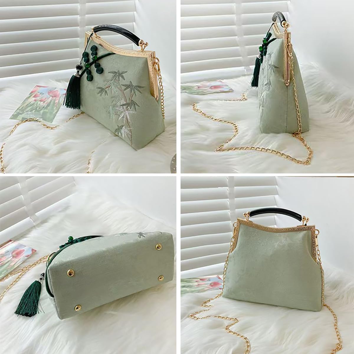 Women's Chinese cheongsam printed handbag, embroidered chain retro diagonal cross bag, dinner and wedding gifts