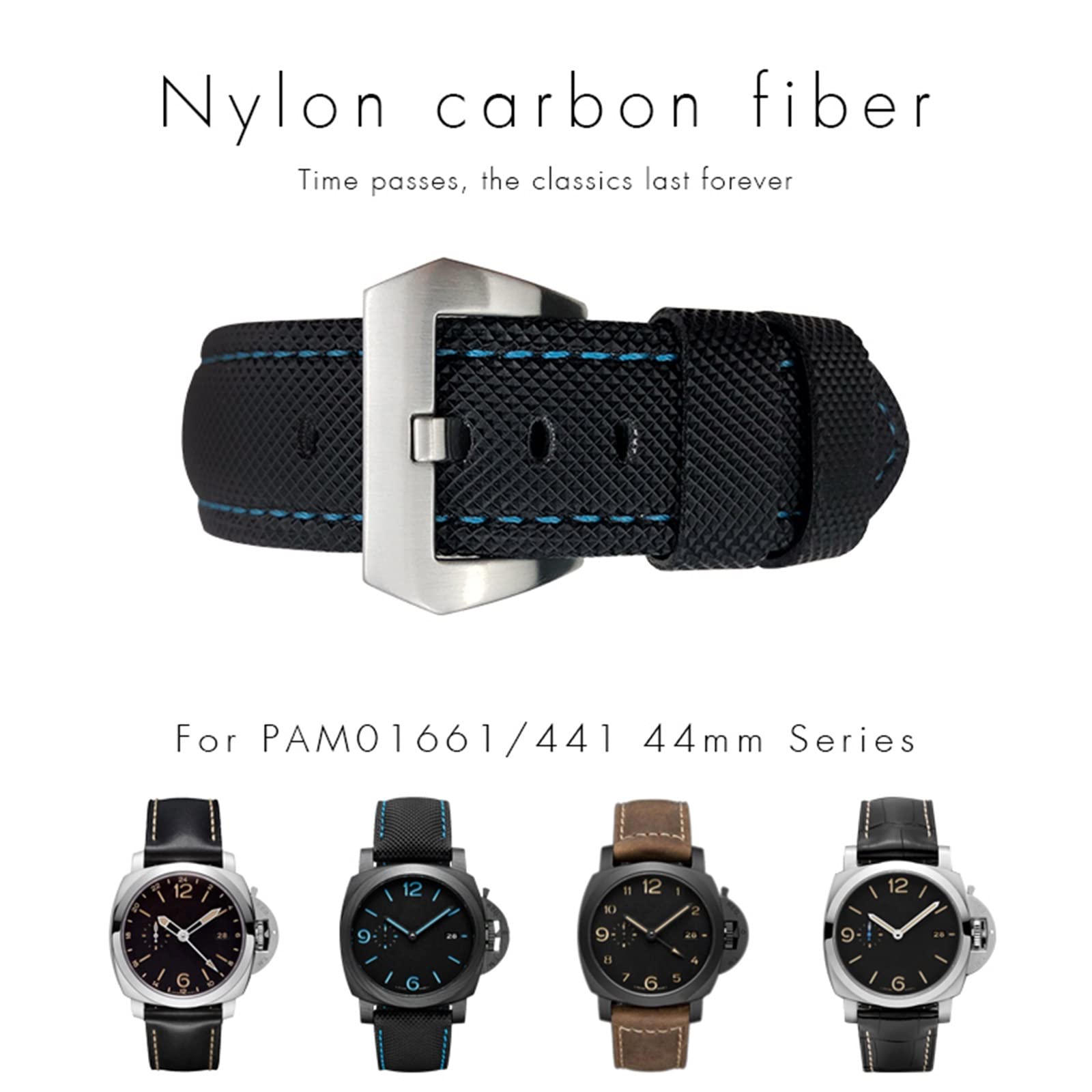 NFFRK Correa de reloj de fibra de carbono de 24mm, pulseras de reloj negras para Panerai pam01661/00441, correas de reloj para hombre, accesorios