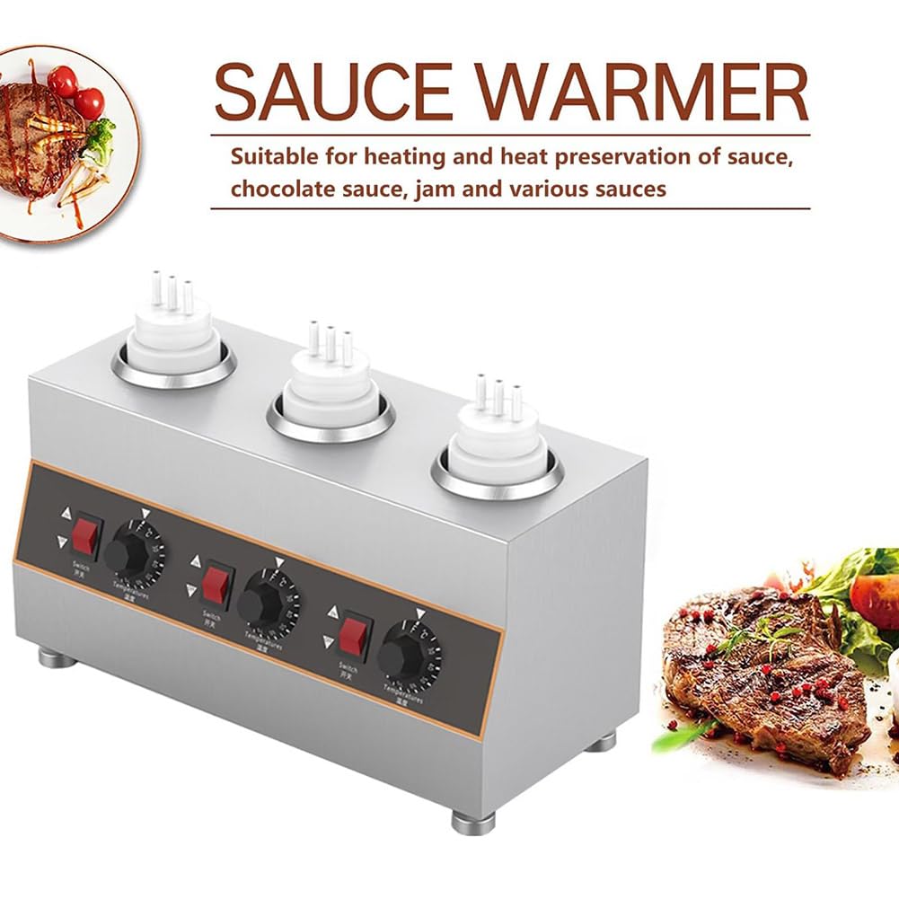 Scaldasalsa Elettrico per Alimenti, Riscaldatore per Dispenser di Salsa Alimentare Commerciale a 1/2/3/4 Griglie, con Bottiglia da 650 ml, Macchina per la Conservazione della (3Grid)