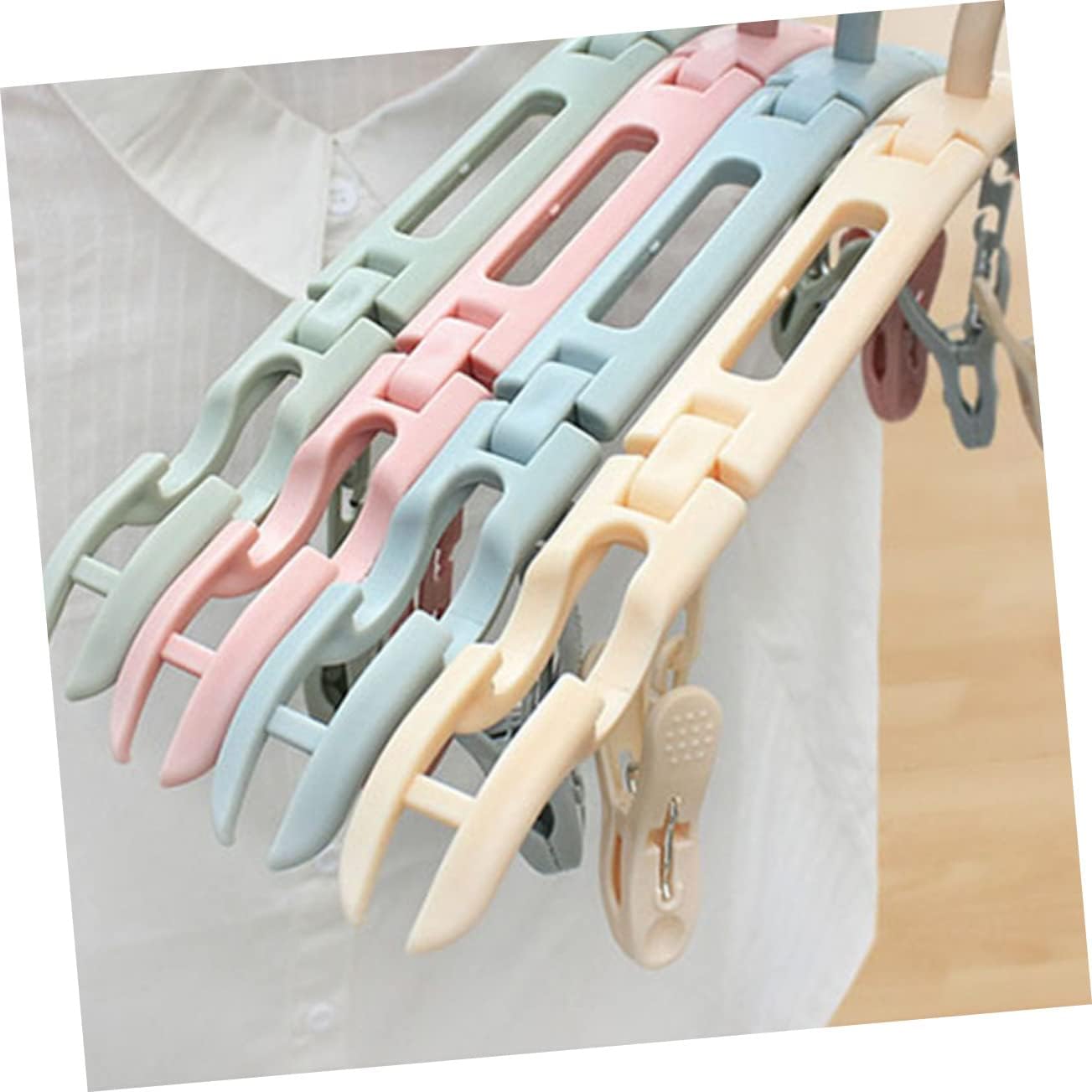 Multifunctional Folding Clothes Hanger with Clips, Portable Plastic Beige
