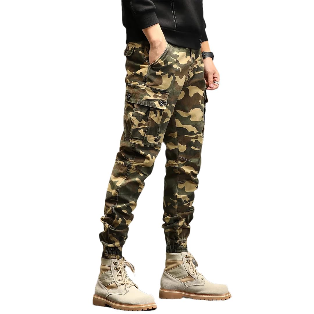 Men Outdoor Red Cargo Pants Cotton Military Trousers Multi Pocket Pants Male Work Joggers