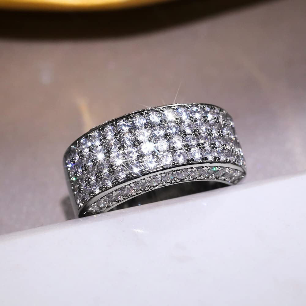 Fashion Men's Ring Luxury Half Circle Full Diamond Zircon Ring Unisex (8)