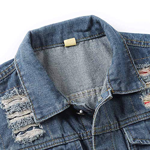 YOUTHUP Homme Déchiré Denim Gilet Vintage Sans Manches Veste à la Mode Motard Casual, 2213 Bleu, M - Image 4