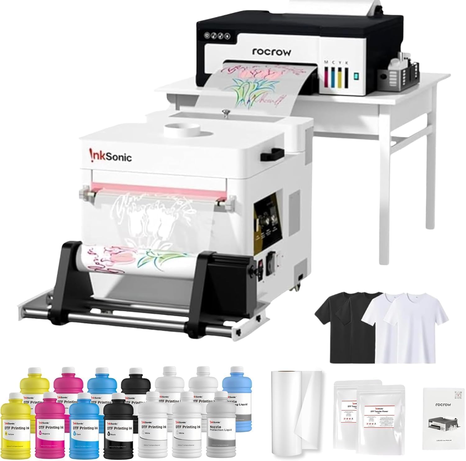 L8058 DTF Printer Machine with XP600 Printhead, Auto Cleaning for DIY & Custom Printing,White Ink Mixing,A4 DTF Printer Bundle for DIY T Shirt Printing,L8