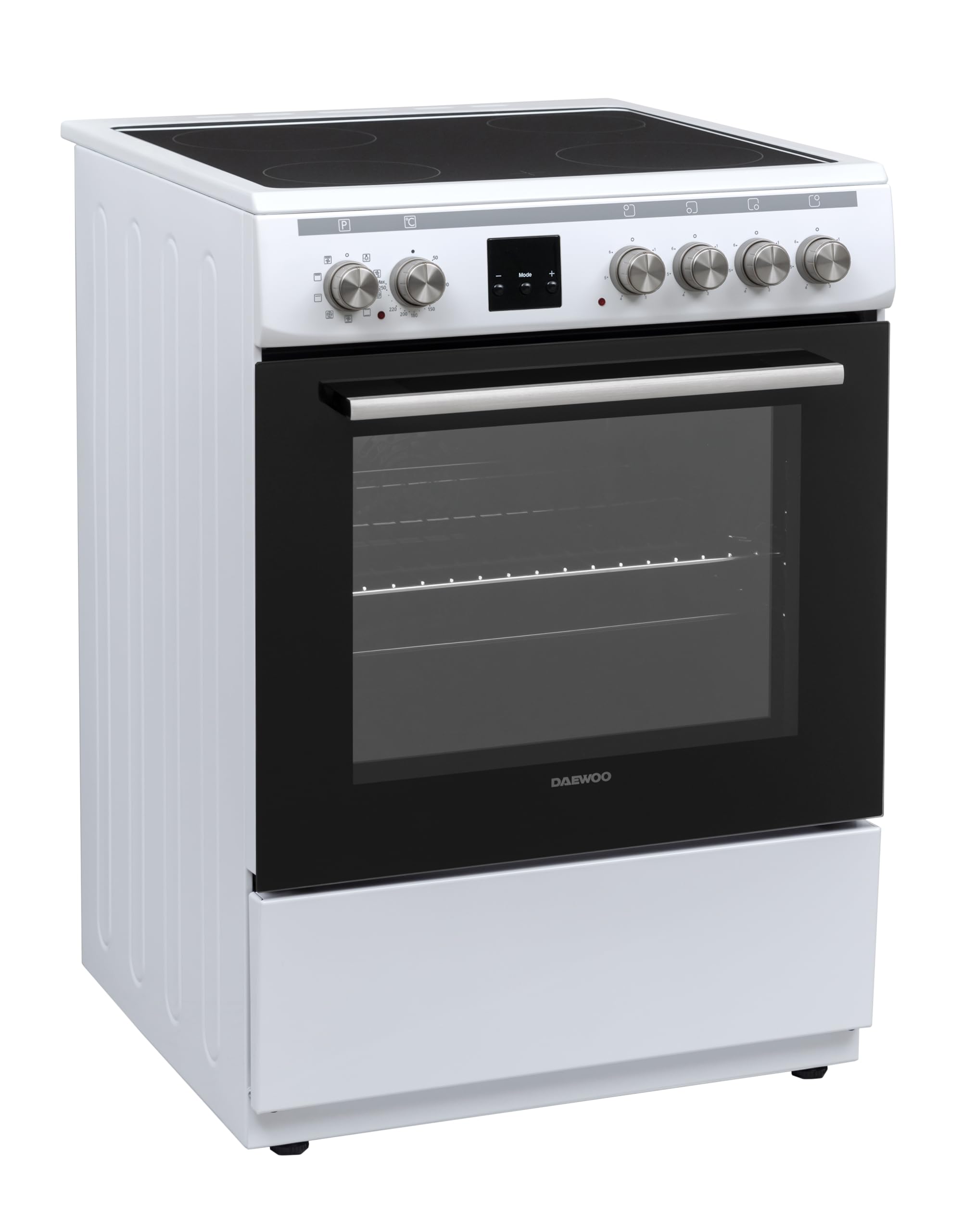 Daewoo F6EV22WL3DE Standherd mit Glaskeramik-Kochfeld, A, 65 L, 8 Beheizungsarten, Leicht-Reinigungs Email, 4 Kochzonen, Weiß