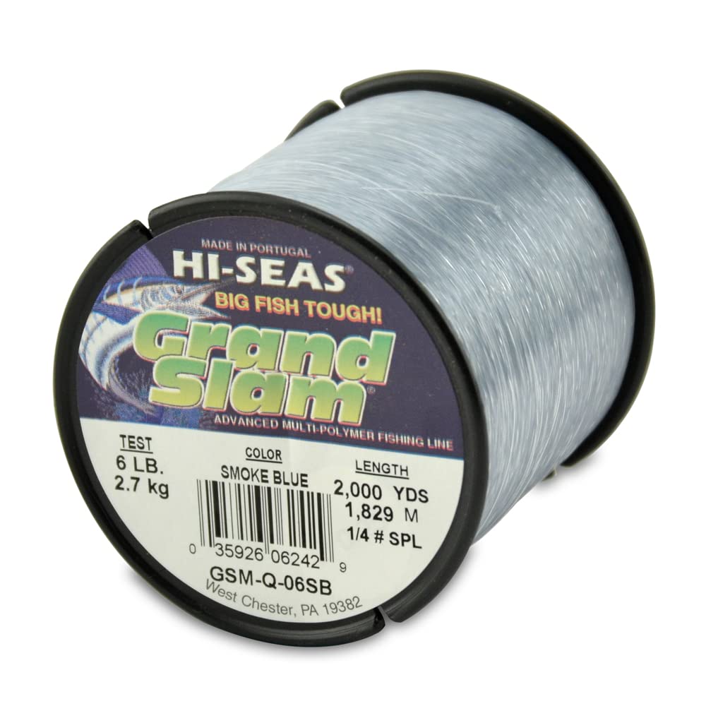 HI-SEAS Grand Slam Monofilament Fishing Line - Strong &amp; Abrasion Resistant in Clear, Pink, Green, Smoke Blue, Fluorescent Yellow Freshwater &amp; Saltwater – Quarter Pound Spool