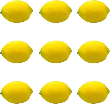 9Pcs Artificial Yellow Lemon,2.8x3.5 Inch Fake Lemons Faux Fruit Lemons for Wedding Party Decor Fruit Bowl Vase Fillers Photography Props Kitchen Table Interior Decoration