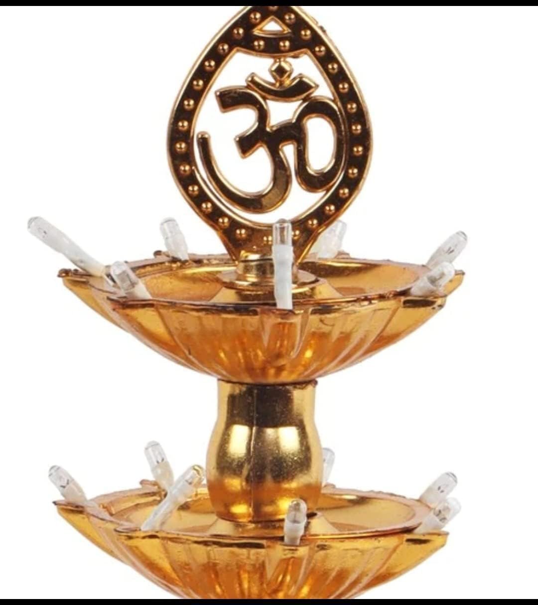 3-Layer Electric LED Diya Lamp Set, Golden Decorative Deepam with Om Design, Pack of 2, for Pooja and Festive Decor 3