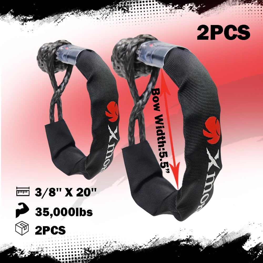 Kinetic Recovery Tow Rope 3/4" x 20' (MBS 22,000 lbs) with Reflective Tape and 2 Soft Shackles (35,000lbs), Free Durable Handbag Off-Road Recovery Kits