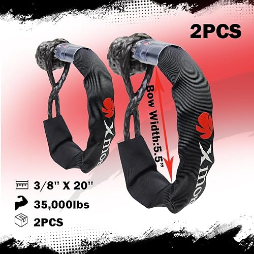 Miniatura 4 de Cuerda de remolque de recuperación cinética de 34 pulgadas x 20 pies (MBS 22,000 libras) con cinta reflectante y 2 grilletes suaves (35,000 libras),