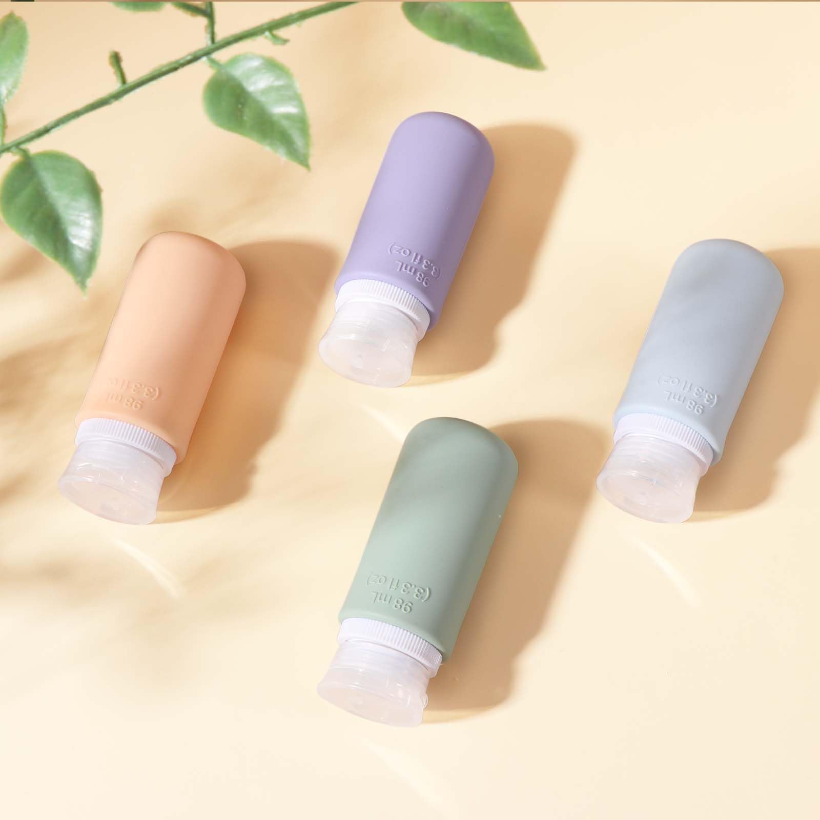 Diboniur Flaconi da Viaggio in Silicone, 4 Pezzi Boccette da Viaggio 98ml con con adesivi vuoti per Shampoo, Crema and Lozione