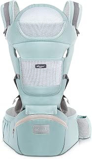 SONARIN Babytrage Ergonomisch mit Hüftsitz/reiner Baumwolle, Kopfstütze, Mehrfachpositionierung: Rücken, Bauch, einstellbar für Neugeborene und Kleinkinder 0 bis 36 Monate (bis zu 30 kg) Grün