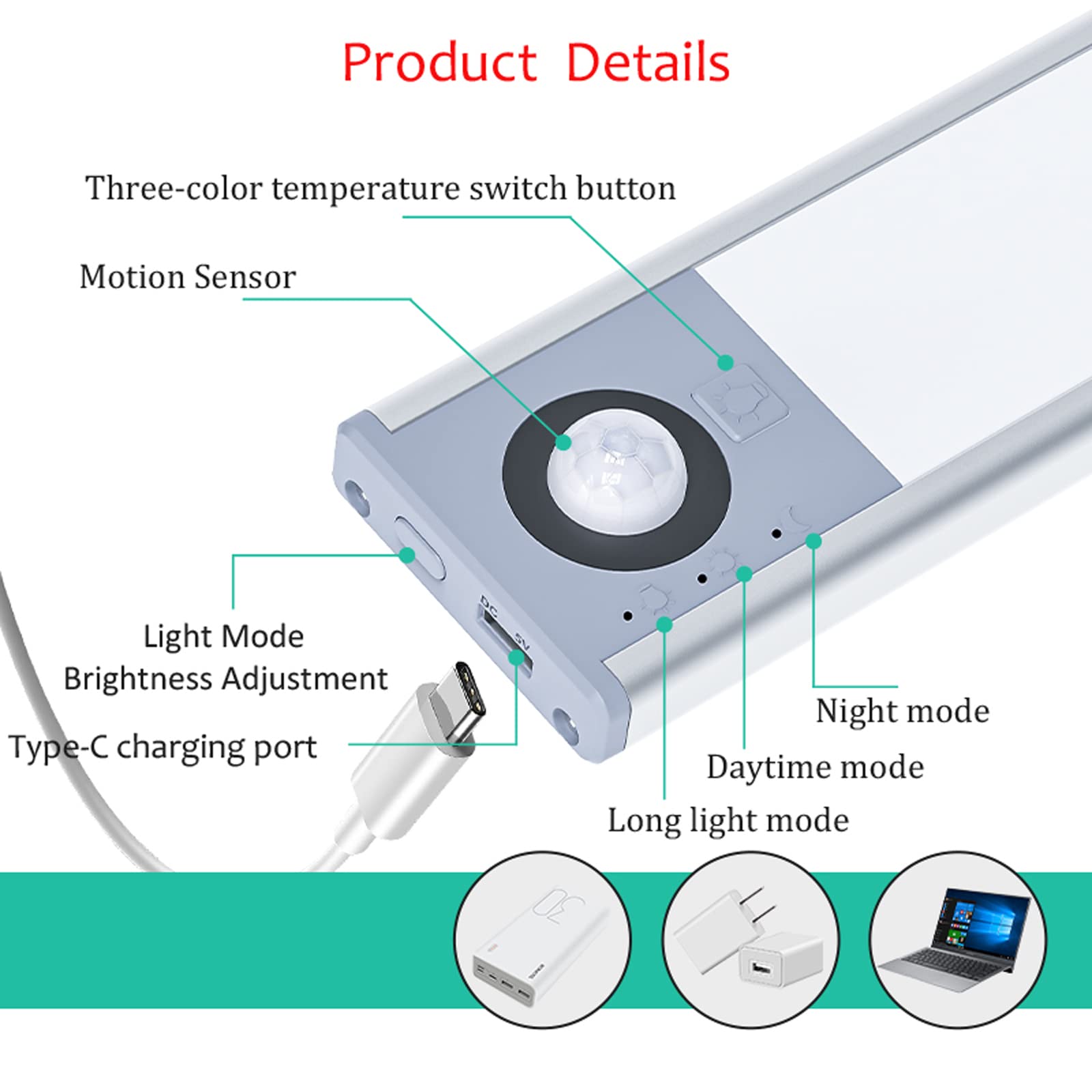 Under Cabinet Light, Motion Sensor Wireless Cloest Light Rechargeable Under Counter Night Light with Remote - Image 2