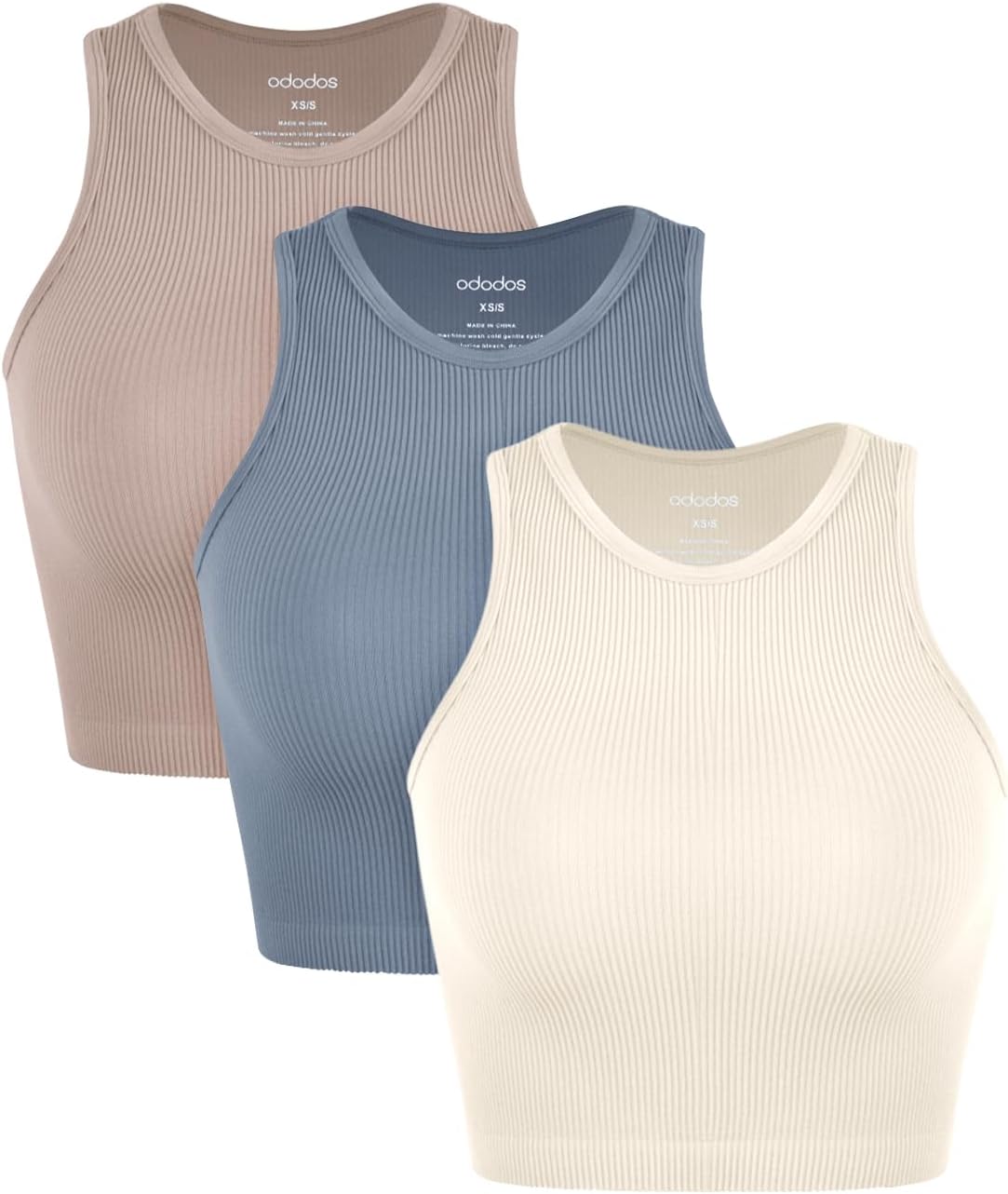 ODODOS 3-Pack Seamless Crop Tank for Women Ribbed Soft...