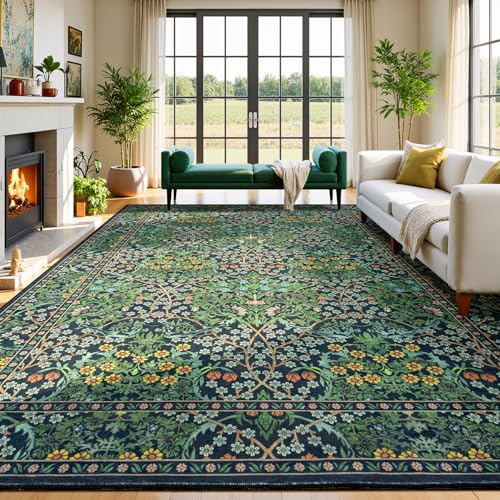 Lessymo Floral 8x10 Area Rug Non-Slip Green
