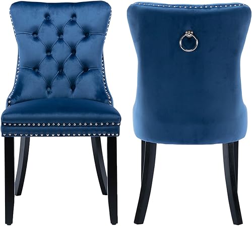 Miniatura 10 de Silla de comedor, cómoda silla de comedor tapizada de terciopelo, altura del asiento de 20 pulgadas, patas de madera maciza, patas de clavo, sillas