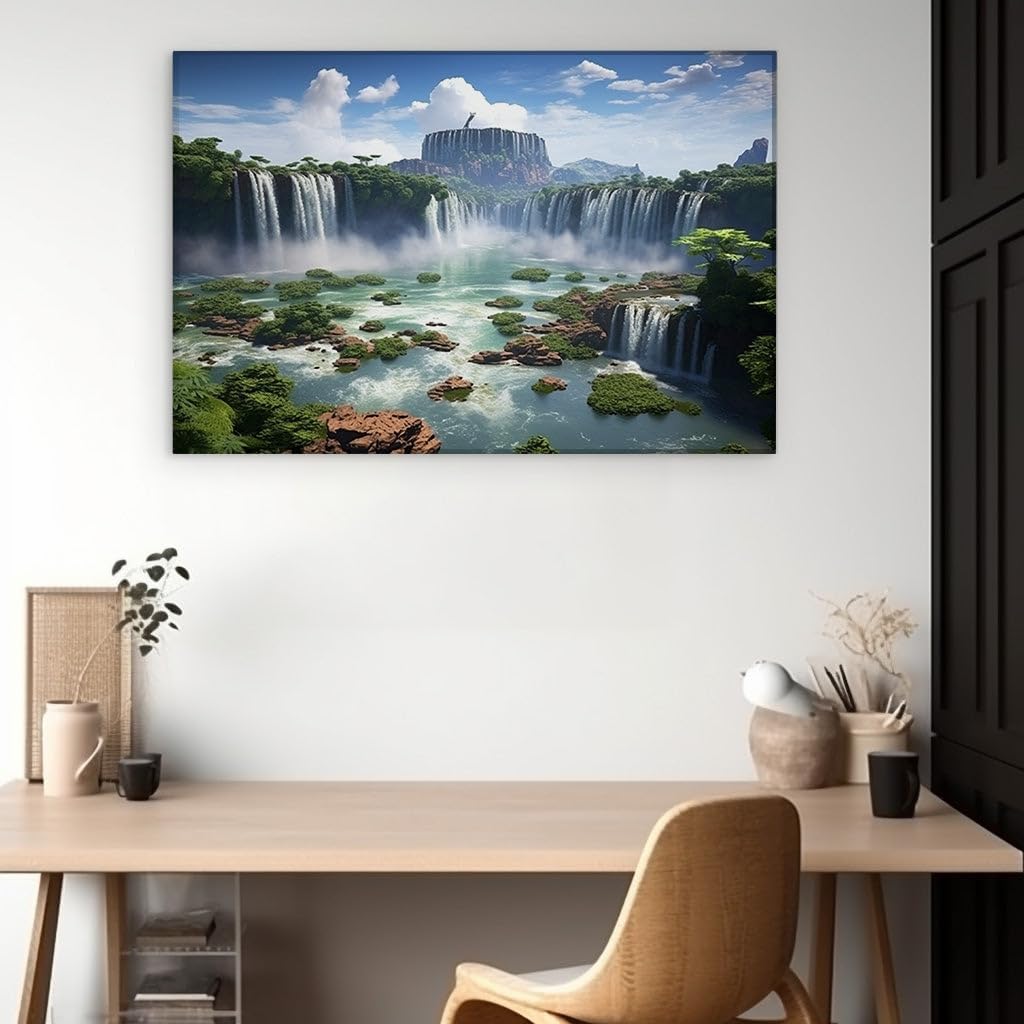 Canvas for Living room. Majestic Tiers of Nature: Discover the Serene Beauty of a Multilevel Waterfall Oasis, 27 x 18 inch Canvas Wall Art - Contemporary Masterpieces - Modern Home Decor