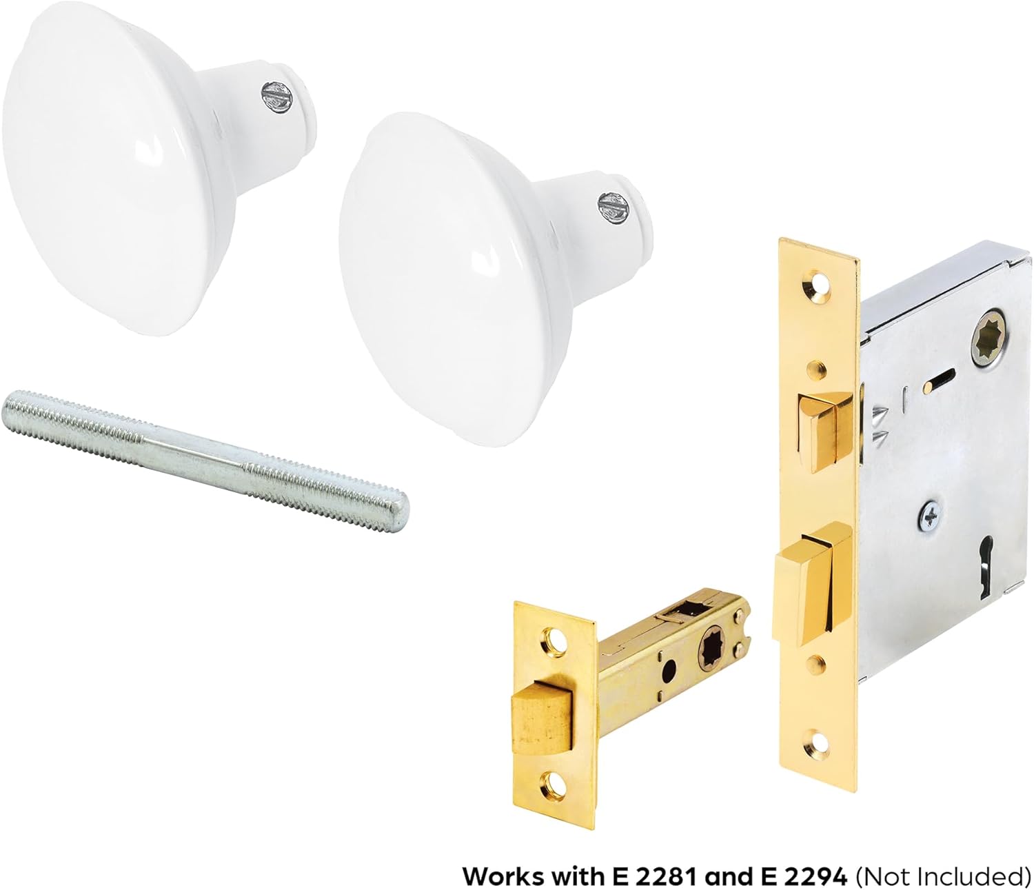 Prime-Line E 2319 Solid Brass Vintage Door Knob Spindle Set, 2-1/4 In. Outside Diameter, White (Single Pack)