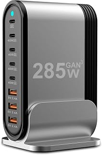 DENGWENQIANG 285W GaN USB C Fast Charger 8-Port Station: Charge MacBook, iPhone 16/15, Samsung Galaxy & More Simultaneously