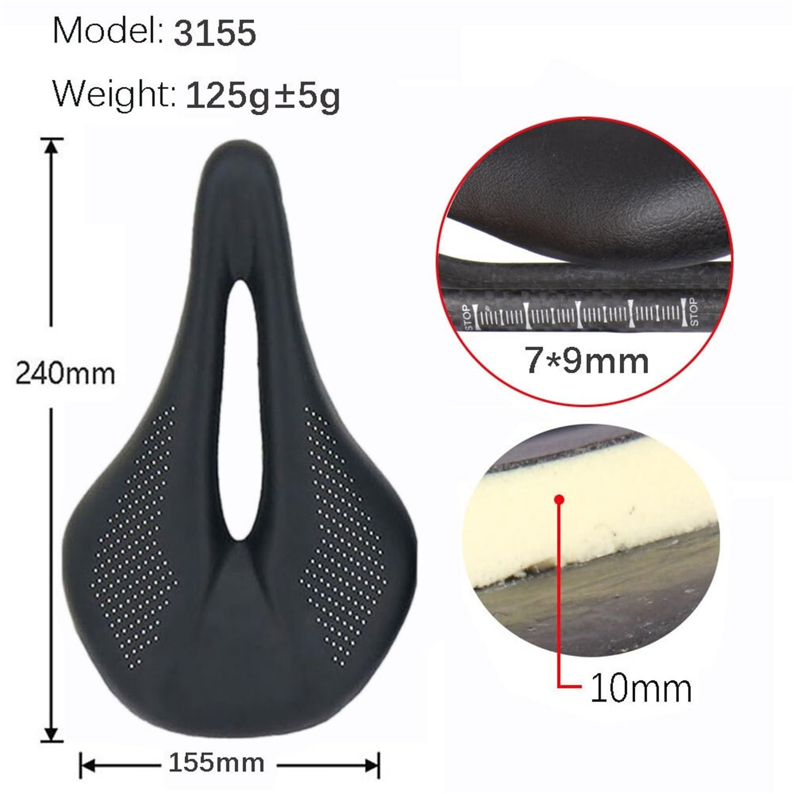 Compatibile con la sella for bici in carbonio ELITA ONE | Cuscino in pelle 240x143mm/240x155mm, super leggero for MTB e bici da strada