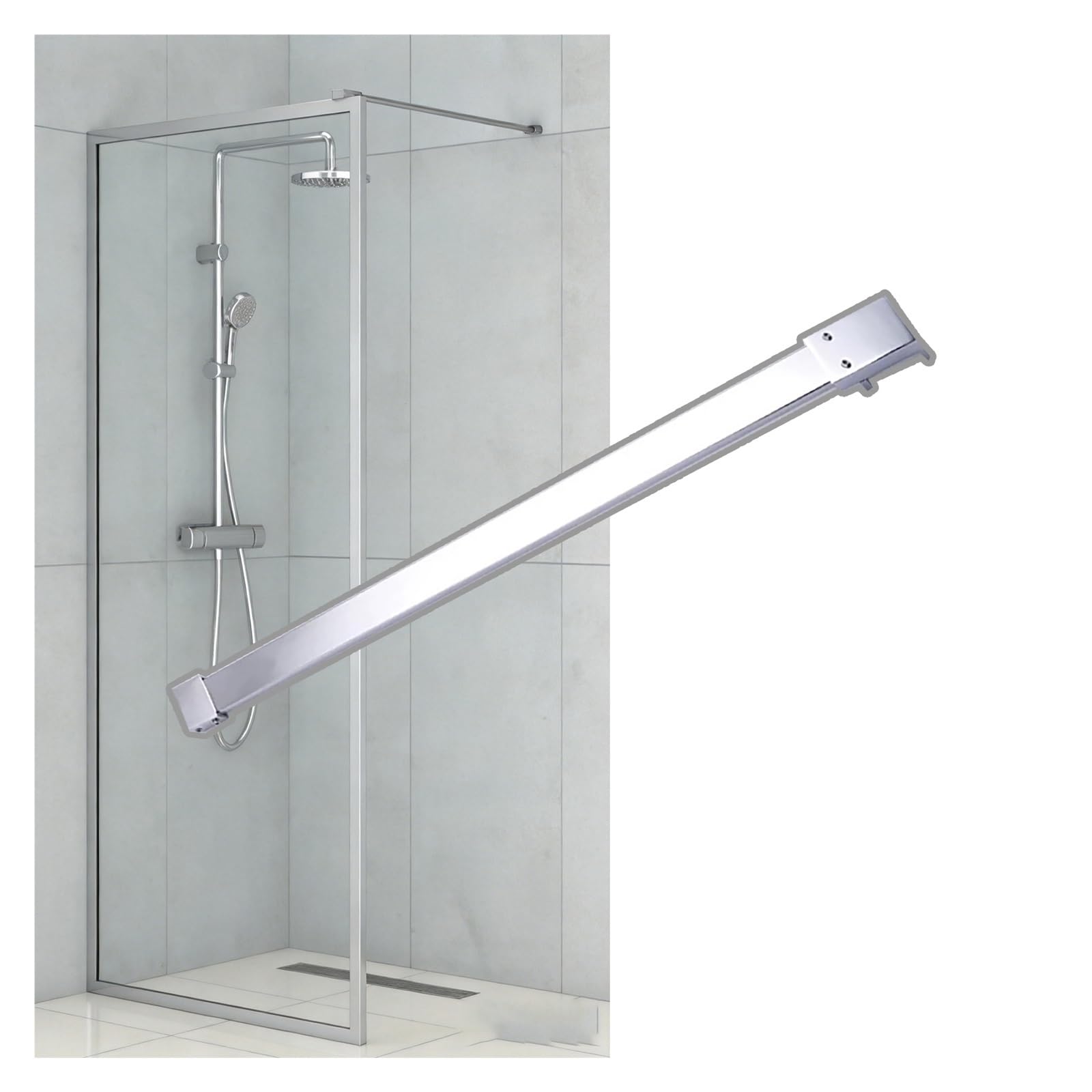 CHZDPP Shower Door Glass Support Bar, Shower Screen Support Stabilizer with Clamp, Stops Wobbling Wall-to-Glass Brace for Wet Area/Aquarium/Hotel(Silver,600 mm/23.6 in)