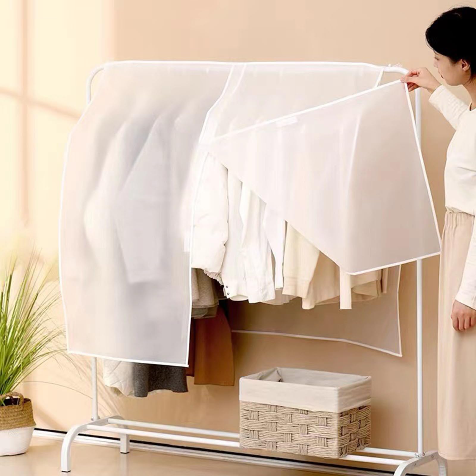 Fundas para ropa Perchero translúcido Funda antipolvo Impermeable Transpirable Colgando Armario Funda de almacenamiento Traje Vestido Bolsas de ropa, 157 x 153 cm, Blanco (Blanco 180x153 cm)
