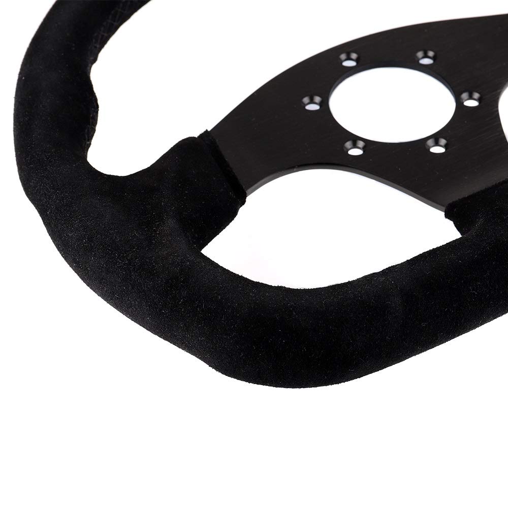Volanti Sportivi 13inch Volante in pelle scamosciata Wheel piatto Gioco volante in alluminio Flame cuciture nere Volante Auto Sportivo (Color : Suede YL BK)