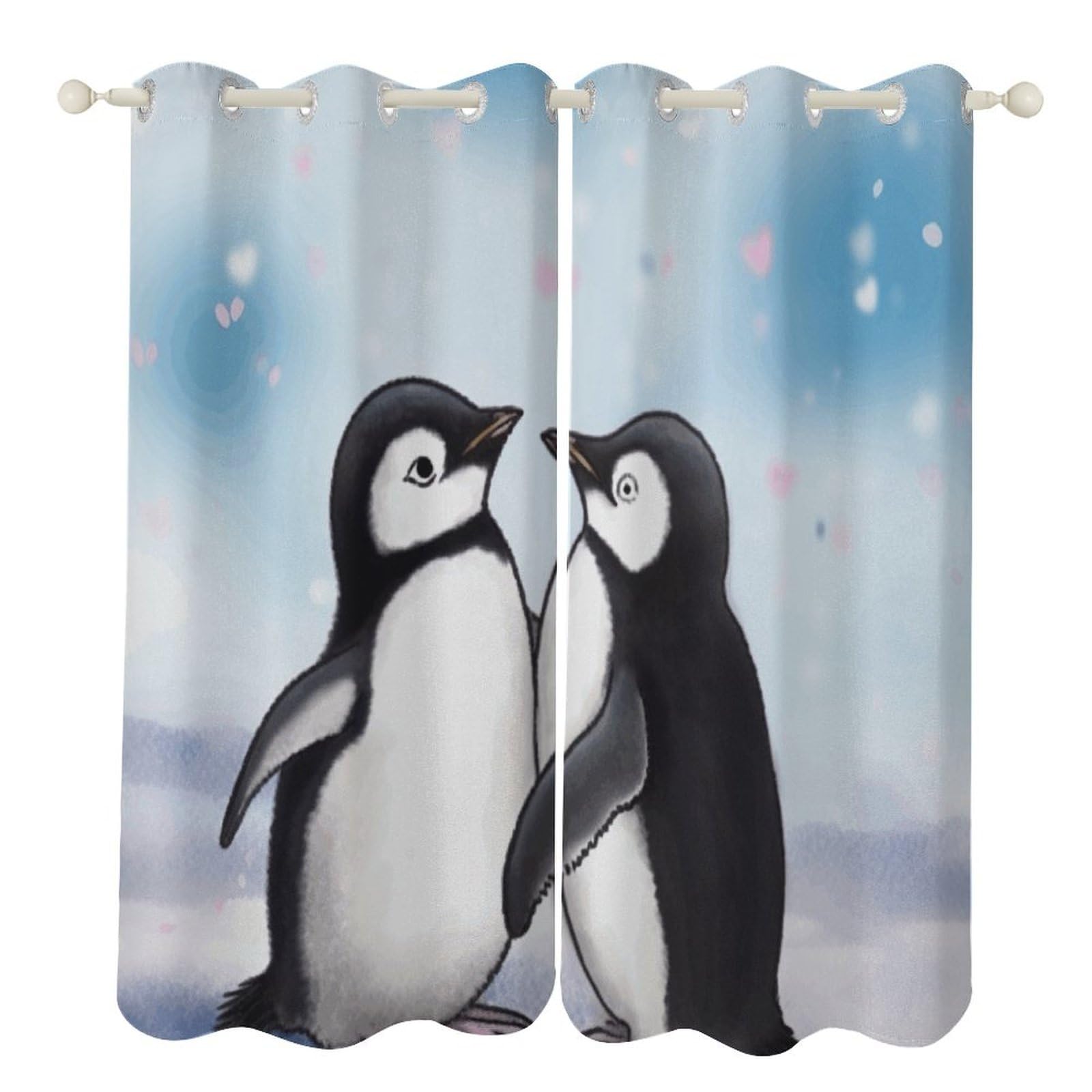 Rideaux occultants thermiques imprimé pingouin 132x213 rideau isolant froid fenêtres