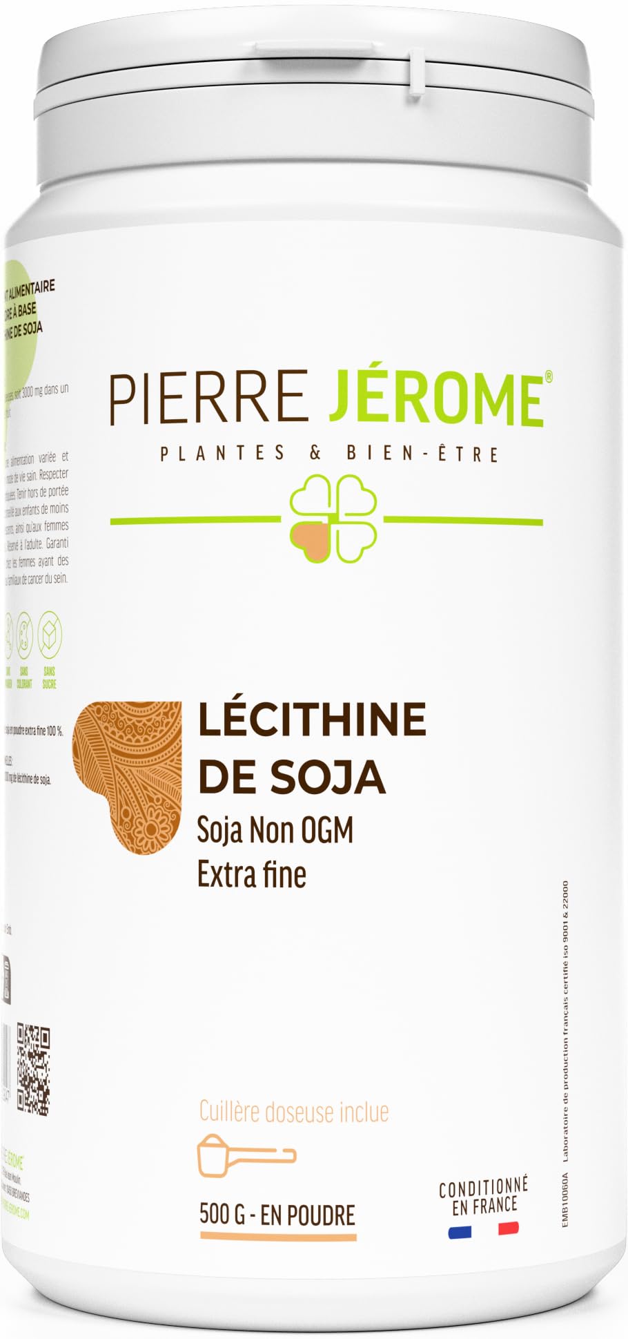 Lécithine de Soja en Poudre Pierre Jérôme - 500 G - Complément et Additif Alimentaire à Base de Phospholipides de Soja - Foie, Cerveau - 0.5 KG - 500 Jours